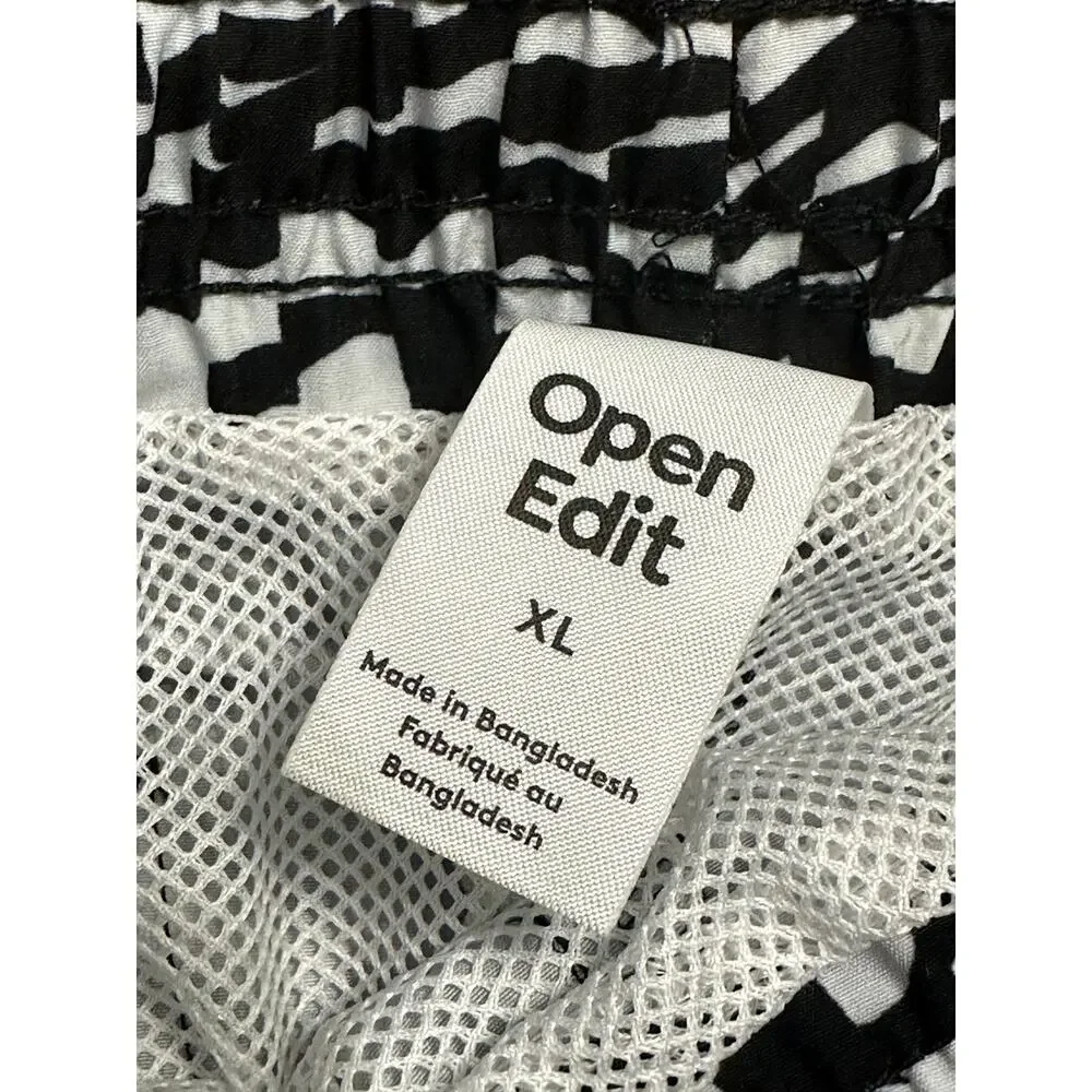 Open Edit Volley Swim Trunks Elastic Waistband Built-In Mesh Black/White XL NWT